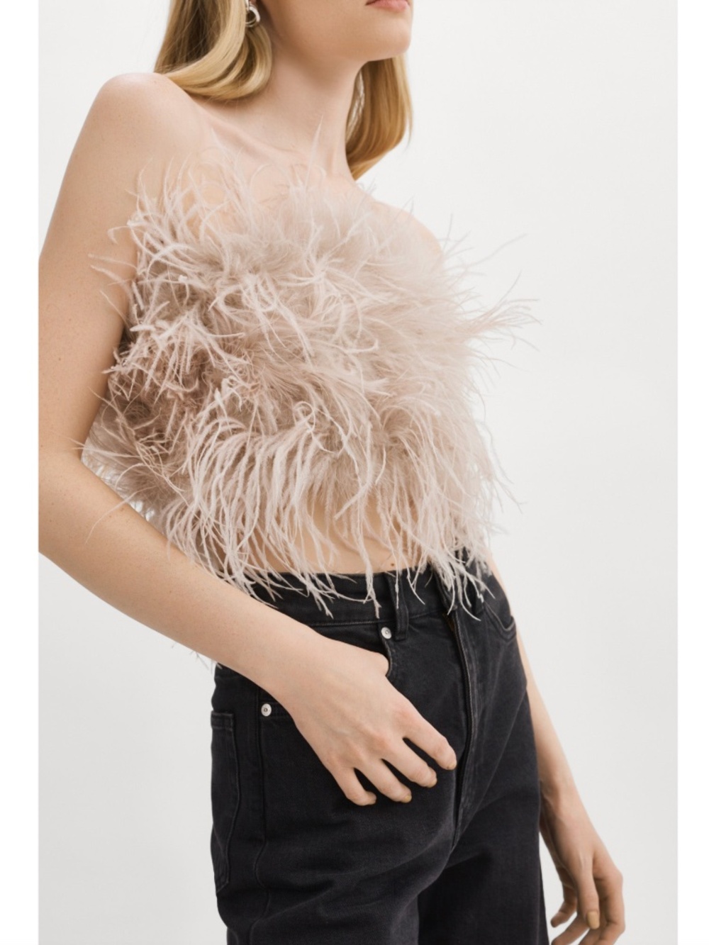 Lamarque Zaina Feather Tube Top in Dusty Rose 100% Turkey Feathers Size XS